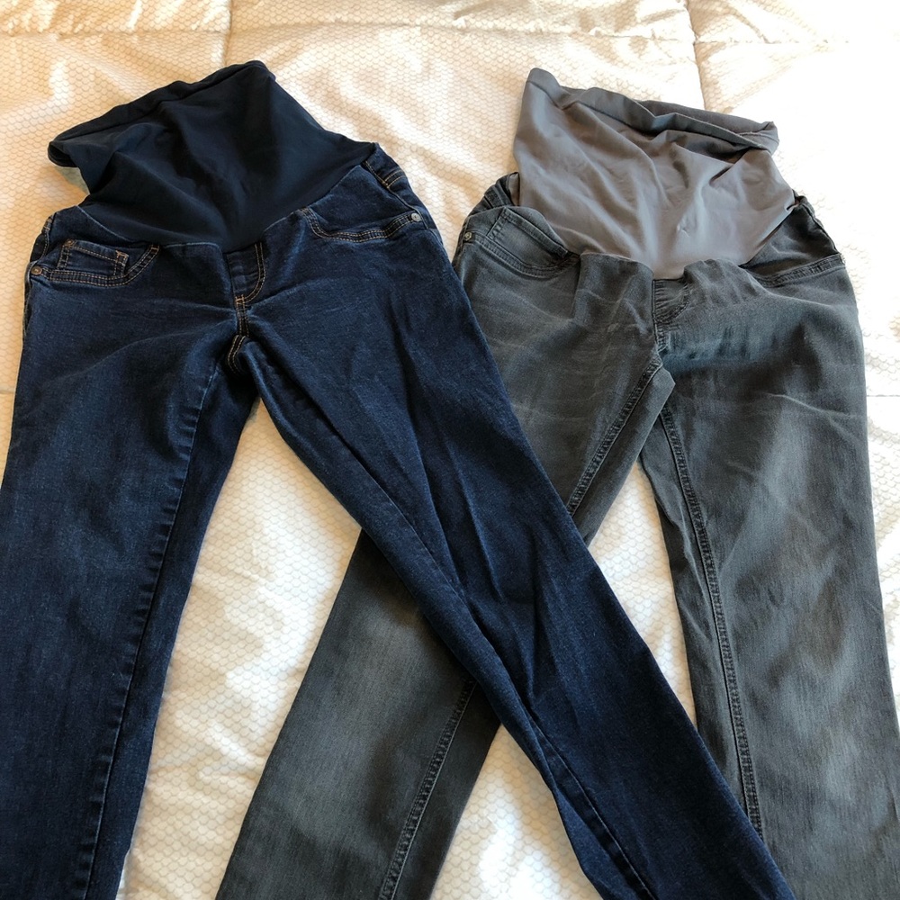 Gray and blue maternity jeans